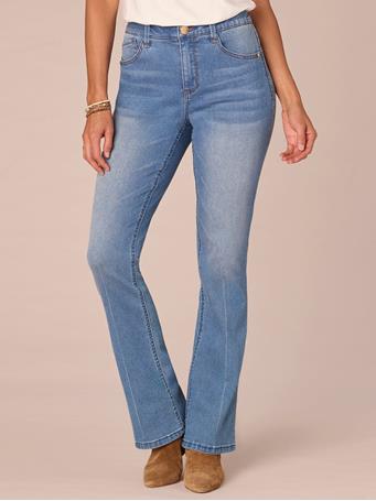 DEMOCRACY - "Ab"solution High Rise Embroidered Cascading D Itty Bitty Boot Jeans MID BLUE