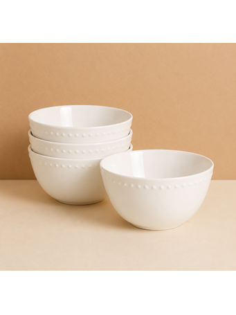 MARINER HOME - 4 Piece Bowl Set With Dots WHITE