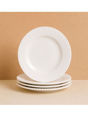 MARINER HOME - 4 Piece Salad Plate Set With Dots WHITE
