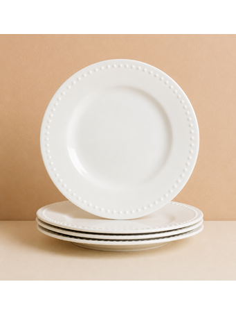 MARINER HOME - 4 Piece Dinner Plate Set Dots WHITE