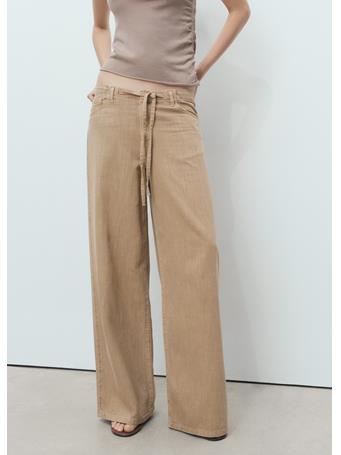 MANGO - Wide Leg Denim Pants With Belt LIGHT BEIGE