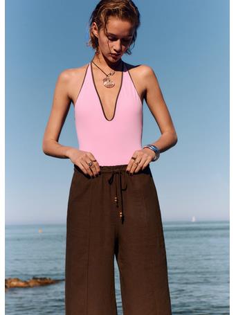 MANGO - Linen-blend Elastic Waist Pants LT PASTEL BROWN