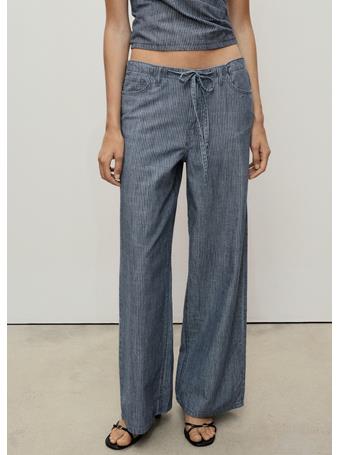 MANGO - Wide Leg Denim Pants With Belt MEDIUM BLUE