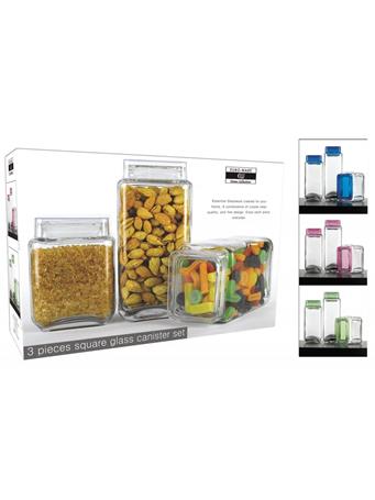 EURO-WARE - 3 Piece Square Glass Caniser Set CLEAR