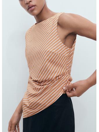 MANGO - Asymmetrical Striped Cotton Top DARK BROWN