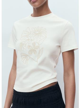 MANGO - Floral-embroidered Cotton T-shirt NATURAL WHITE