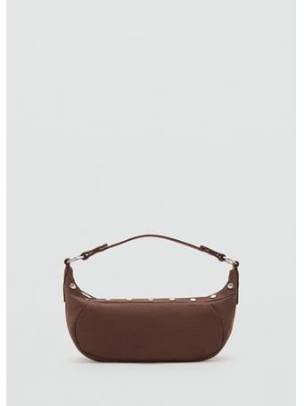 MANGO - Studded Shoulder Bag DARK BROWN