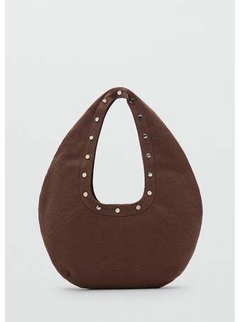 MANGO - Oval Studded Shoulder Bag DARK BROWN