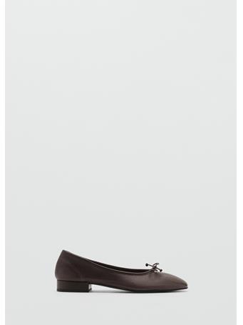 MANGO - Leather Ballet Flats With Bow DARK BROWN