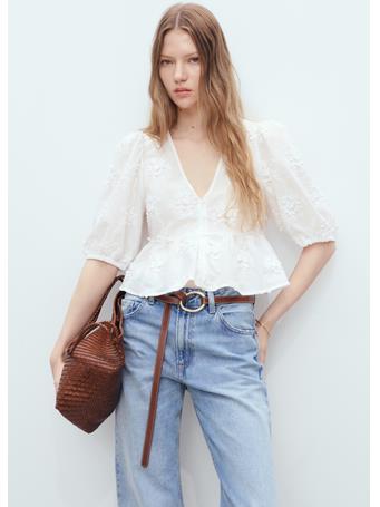 MANGO - Cotton Blouse With Floral Embroidery NATURAL WHITE