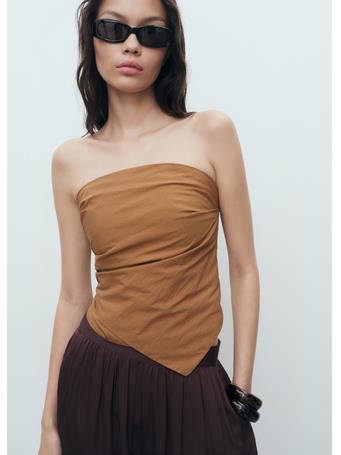 MANGO - Asymmetrical Strapless Top DARK BROWN