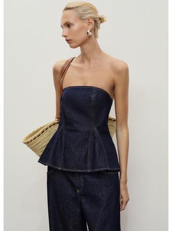 MANGO - Denim Peplum Top DARK BLUE