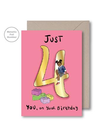 KITSCH NOIR - Pink Fourth Birthday Card NO COLOR