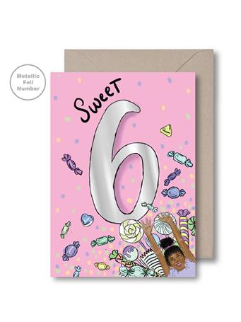 KITSCH NOIR - Pink Sixth Birthday Card NO COLOR