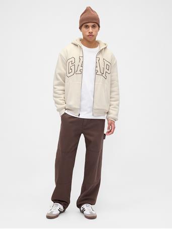 GAP - Relaxed Gap Logo Sherpa-Lined Zip Hoodie CHINO