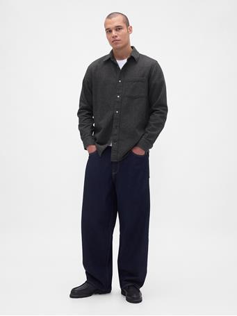 GAP - Organic Cotton Relaxed Flannel Shirt HOUNDSTOOTH BLACK