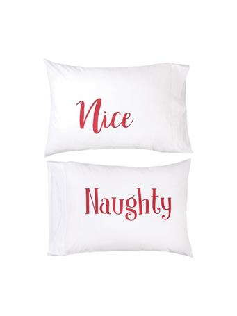 C&F - Naughty and Nice Pillowcase Set WHITE