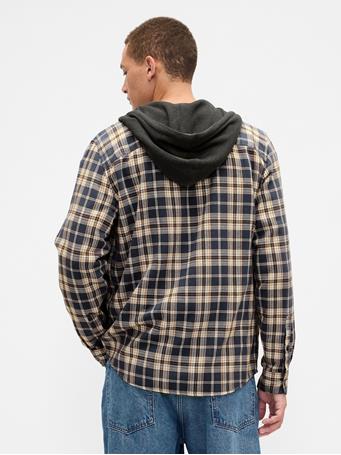 GAP - Hooded Flannel Shirt in Standard Fit BLUE BROWN PLAID