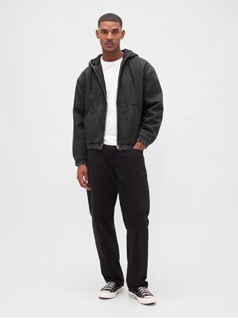 GAP - UltraSoft Denim Sherpa-Lined Zip Hoodie TRUE BLACK V2