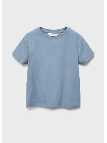 MANGO - Ribbed Cotton T-shirt MED BLUE