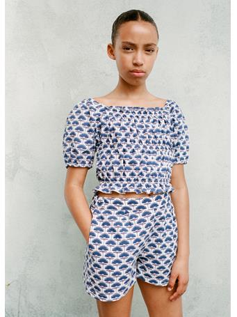 MANGO - Printed Linen Shorts MED BLUE