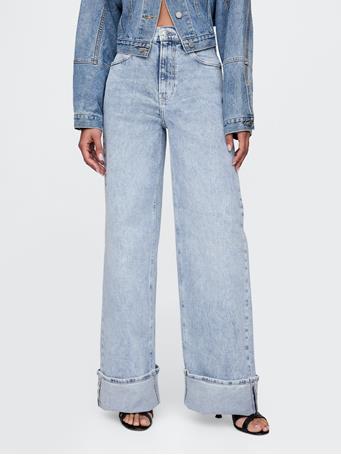 GAP - High Rise Stride Cuffed Wide-Leg Jeans LIGHT INDIGO 11