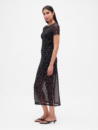 GAP - Mesh Maxi Dress BLACK PINK BLOSSOM
