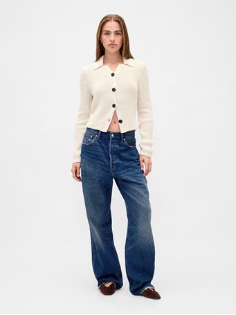 GAP - 100% Cotton Collared Crop Cardigan Sweater CHINO