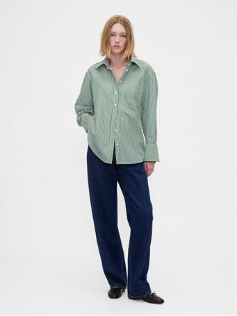 GAP - Organic Cotton Poplin Big Shirt GREEN STRIPE