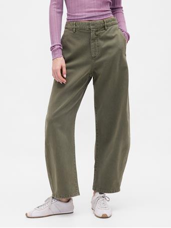 GAP - Mid Rise Twill Barrel Pants BLACK MOSS