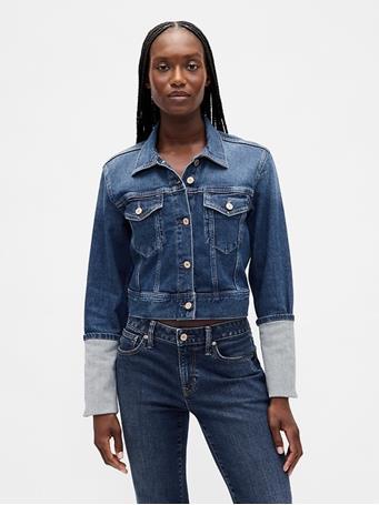 GAP - Pin-Cuff Crop Icon Denim Jacket MEDIUM WASH