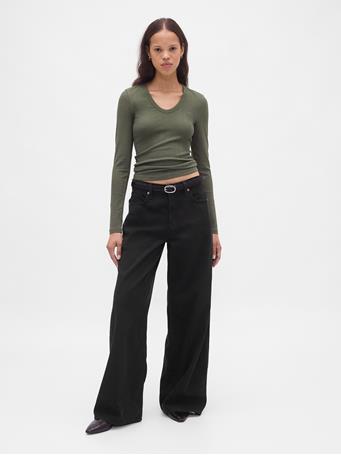 GAP - Sheer Modern Rib T-Shirt BLACK MOSS