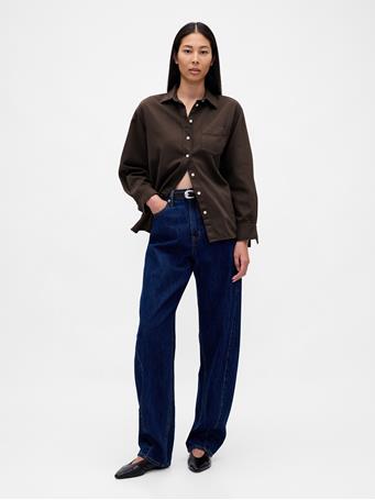GAP - Ultrasoft Denim Big Shirt DARK BROWN 4