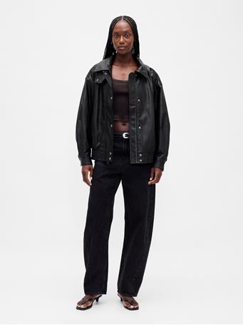 GAP - Oversized Vegan Leather Jacket TRUE BLACK