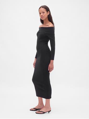 GAP - CashSoft Stretch Off-Shoulder Midi Sweater Dress TRUE BLACK