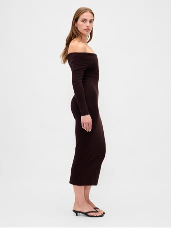 GAP - CashSoft Stretch Off-Shoulder Midi Sweater Dress TERRA BROWN