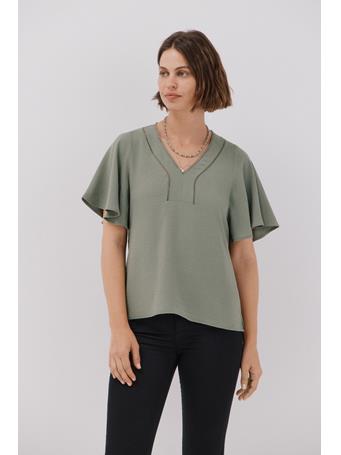 CORTEFIEL - Lace Blouse with Ruffles LIGHT KHAKI