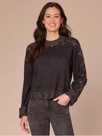 DEMOCRACY - Long Cuffed Sleeve Mock Neck Space Dye Framing Sweater DARK CHARCOAL MULTI