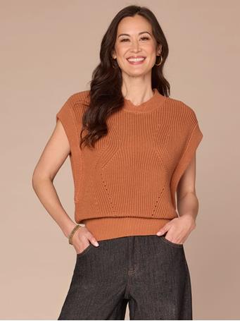 DEMOCRACY - Extended Shoulder Mock Neck Banded Hem Sweater Vest GINGER SPICE