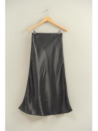 DOUBLE ZERO - High-Waisted Satin A-Line Midi Skirt BLACK