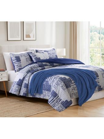 RAMALLAH TRADING CO - Caspian 5-Piece Print Comforter Set with Throw NAVY