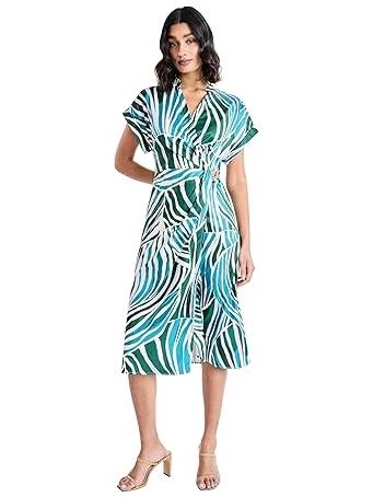 MAGGY LONDON - Women's Short Sleeve V-Neck Wrap Dress CREAM/TEAL