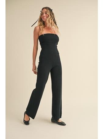 KIMBERLY C SPORT - Foldover Bandeau Knit Sweater Jumpsuit BLACK