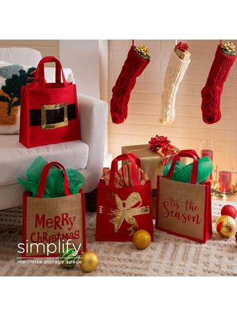 SIMPLIFY - Natural Printed Gift Jute Bags with Sequin Embroidery ASSORTED