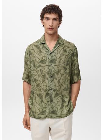 MANGO - Printed Bowling Shirt DK GREEN