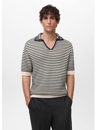MANGO - 100% Cotton Polo Shirt With Striped Structure BLACK