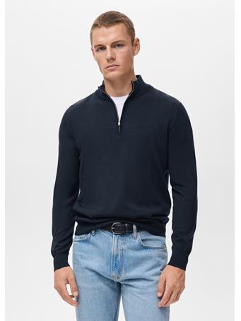 MANGO - 100% Merino Wool Sweater With Perkins Collar NAVY