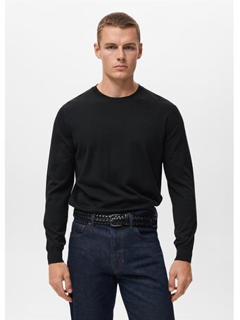 MANGO - 100% Merino Wool Crew Neck Jumper BLACK