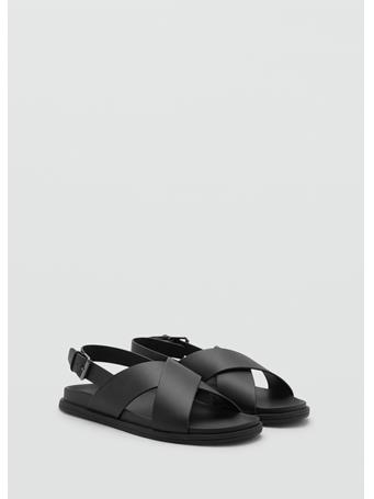 MANGO - 100% Leather Crossed Strap Sandal BLACK