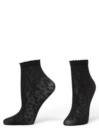 HUE - Leopard mesh Anklet Sock BLACK